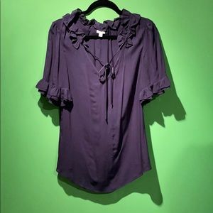 Odille navy blue ruffle blouse